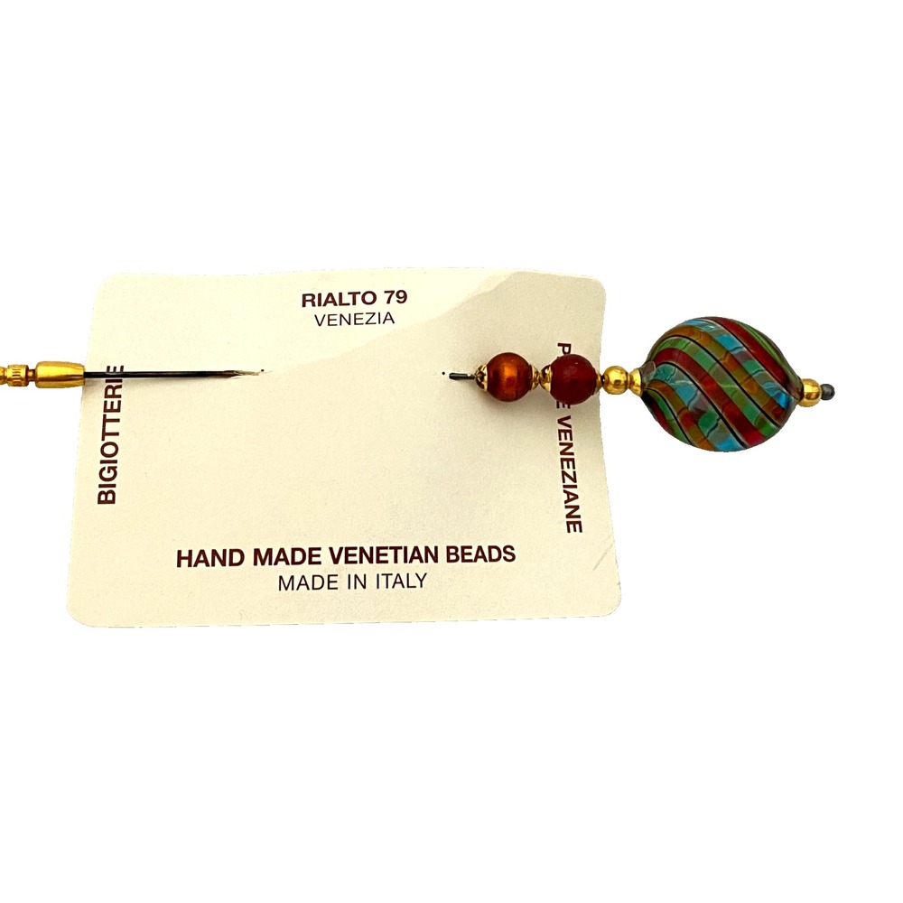 Vtg Colorful Blown Glass Murano Venetian Gold Tone Hat / Stick Pin 5.5" ~ New